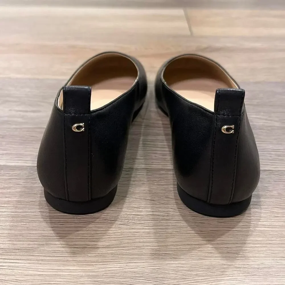 Coach NIB Wendie Black Leather Ballet Flats Slip Ons Women's 85 - Picture 5 of 5